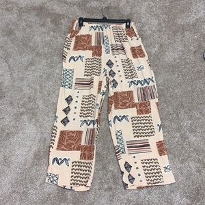 Boho Aztec Patterned Flowy Neutral Pants